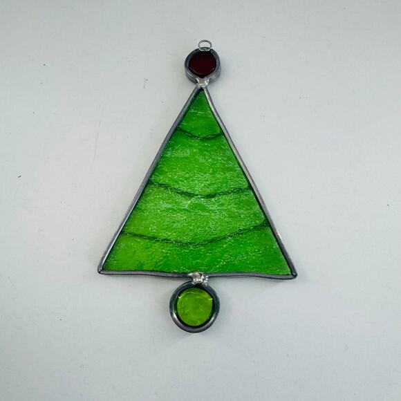 Vintage Stained Glass SunCatcher Window Green Metal Christmas Tree 5” - Picture 3 of 4